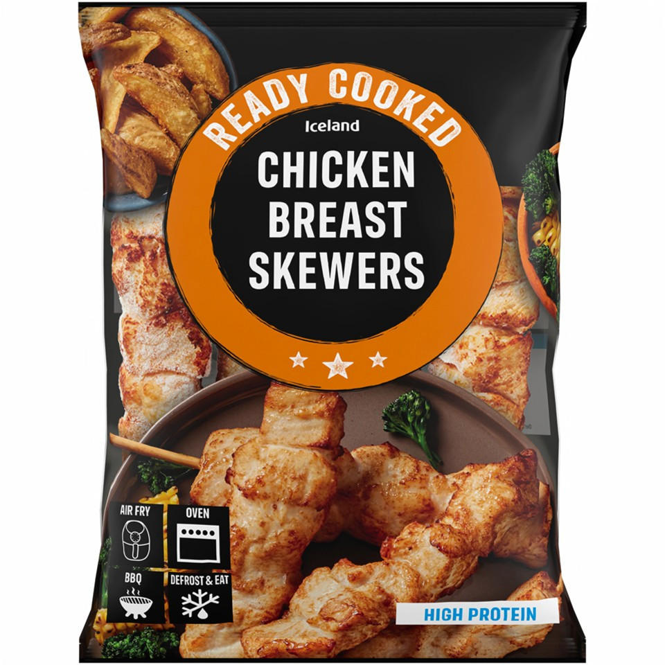 Iceland 4pk Ready Cooked Chicken Breast Skewers 340g