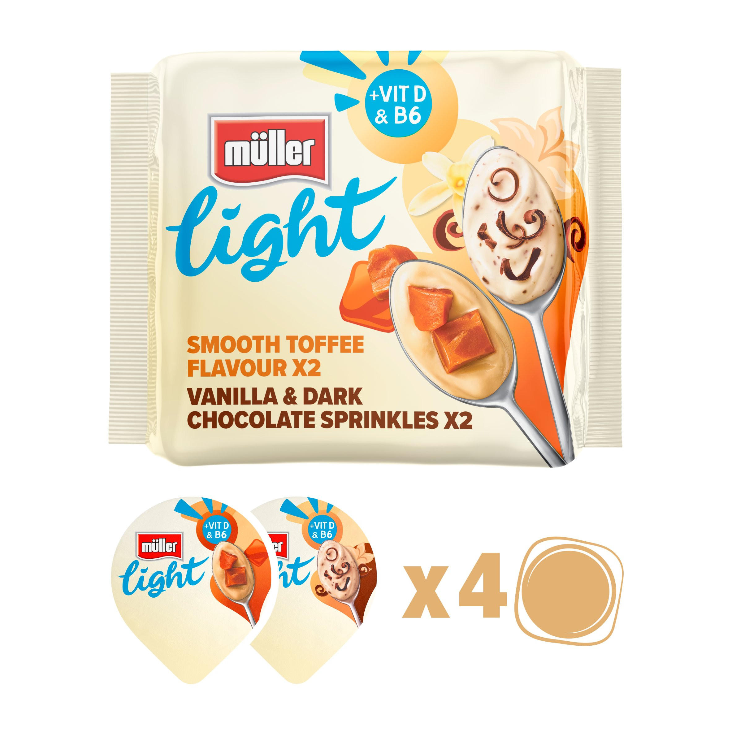 Müller Light Fat Free Yogurts with Chocolate Sprinkles 4 x 160g (640g)