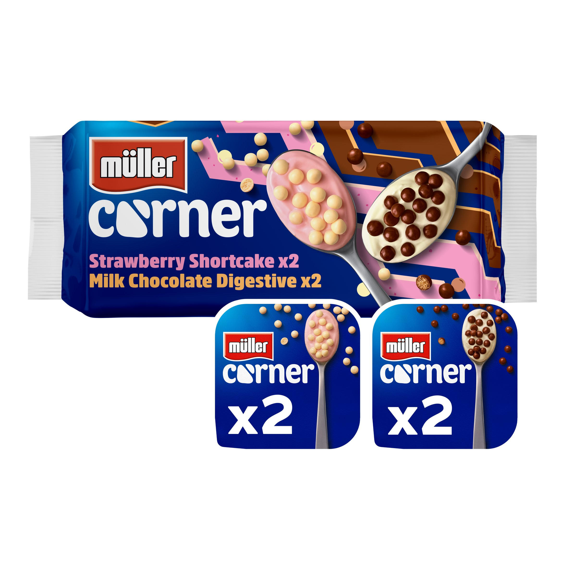 Müller Corner Chocolate Digestive and Strawberry Shortcake Yogurts 4 x 124g