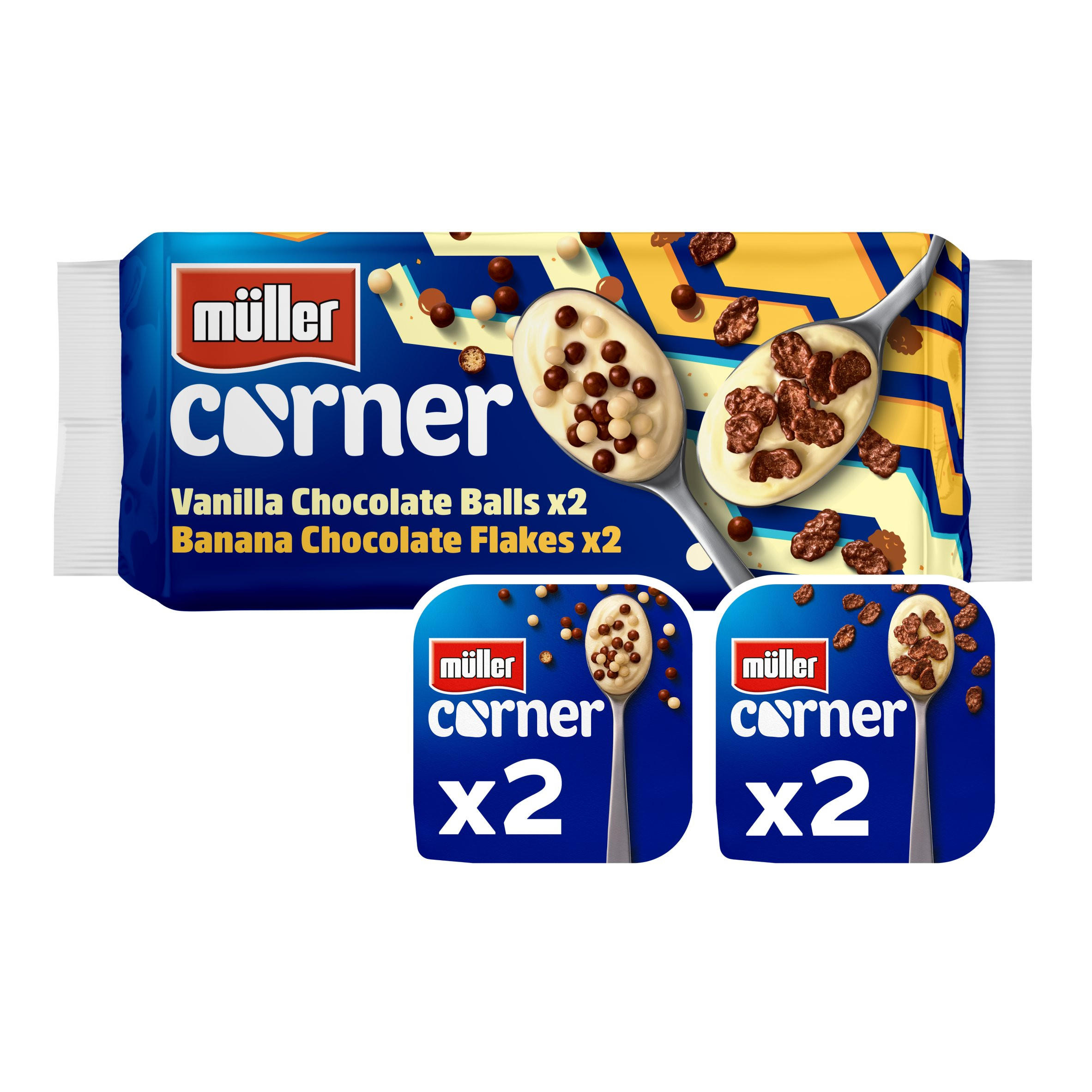 Müller Corner Vanilla Chocolate Balls and Banana Chocolate Flakes Yogurts 4 x 124g (496g)