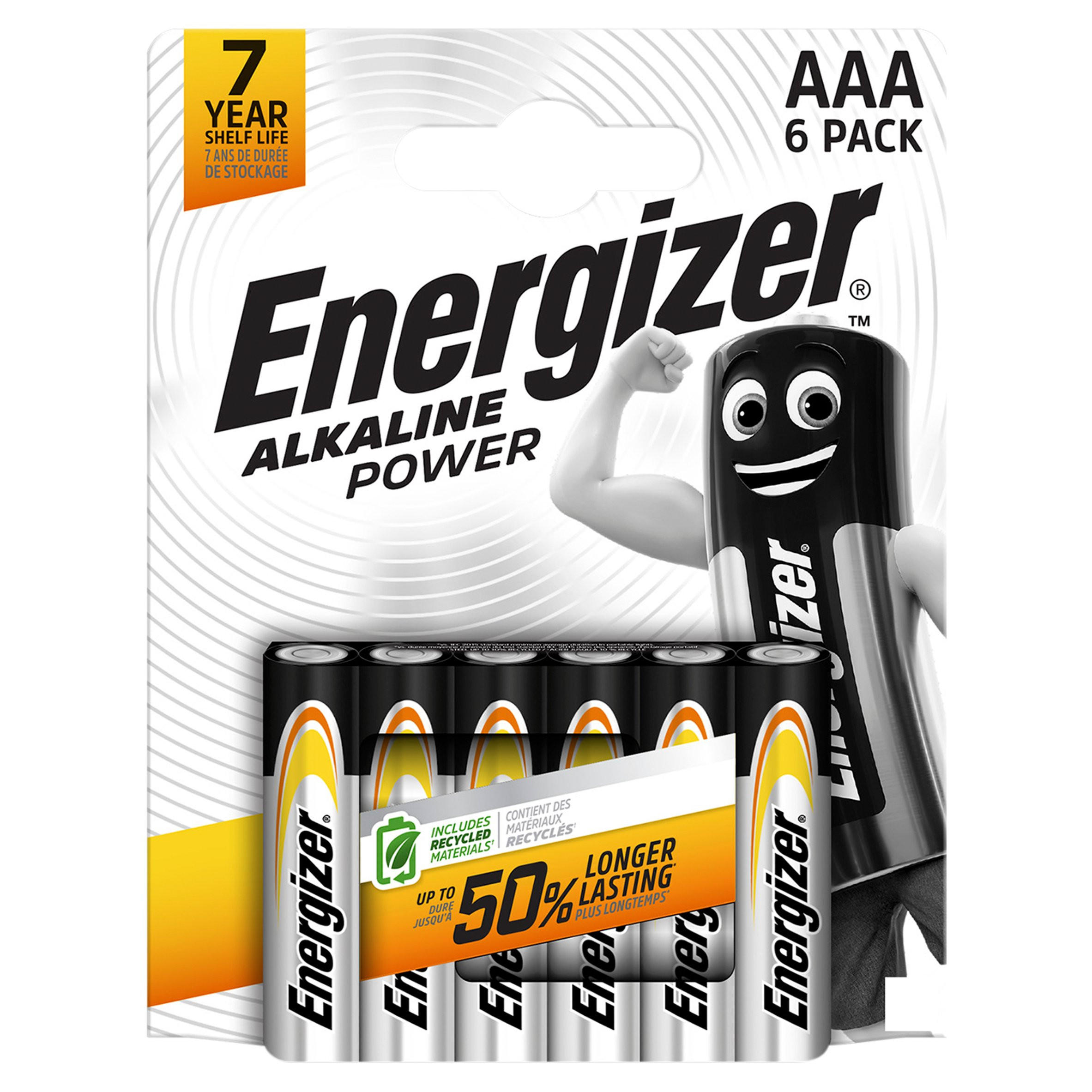 Energizer Alkaline Power AAA Batteries, 6 Pack