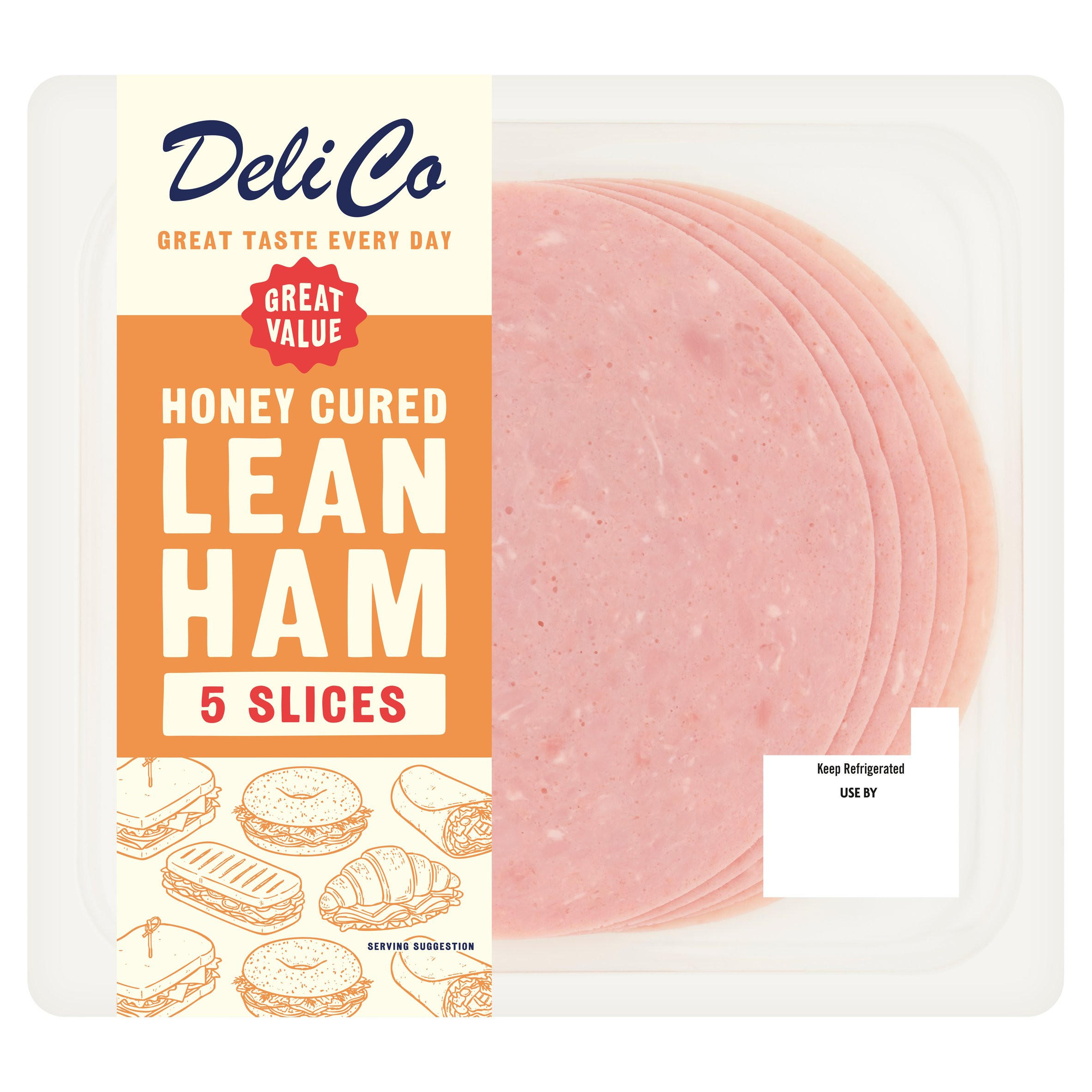 Deli Co 5 Honey Cured Lean Ham Slices 90g