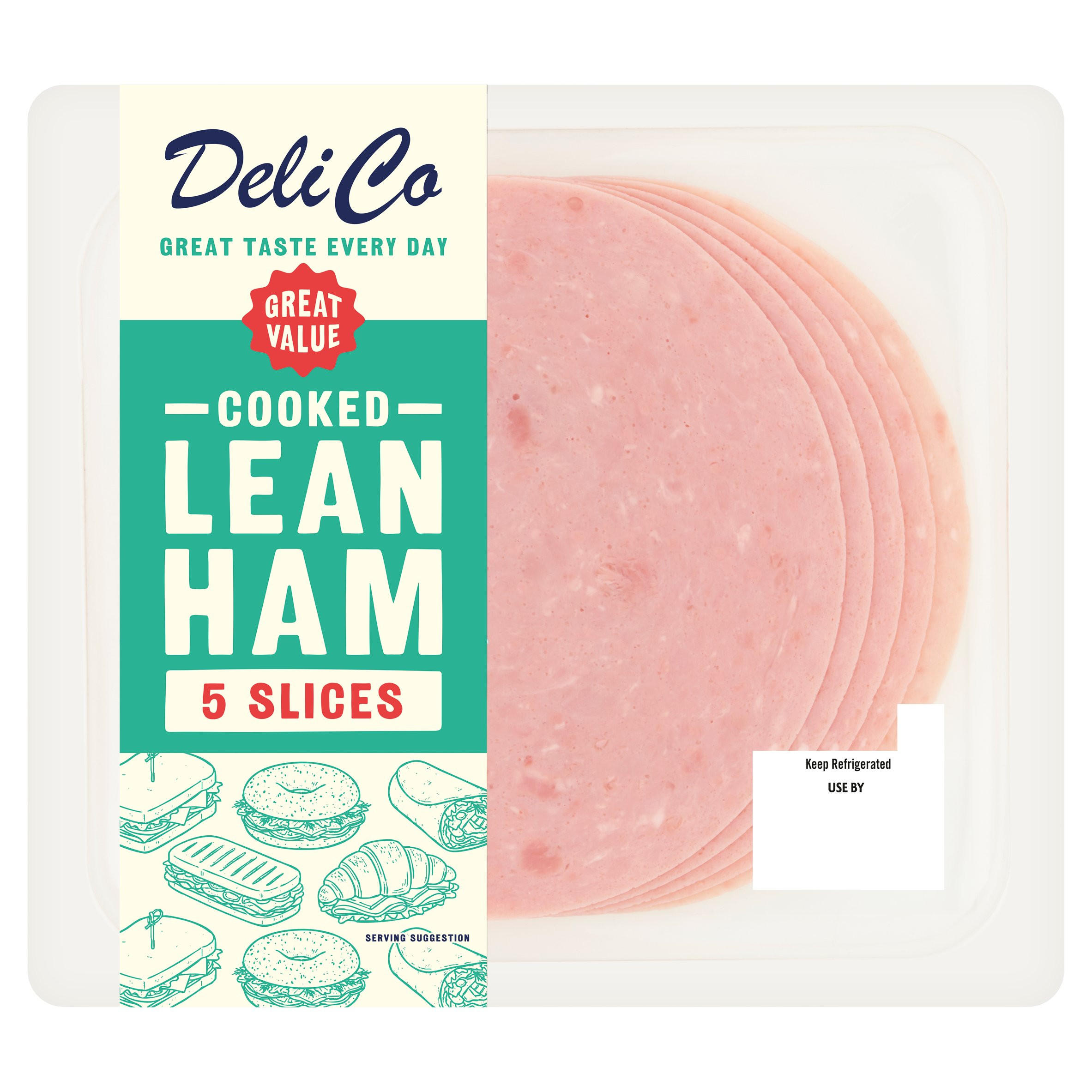 Deli Co 5 Cooked Lean Ham Slices 90g