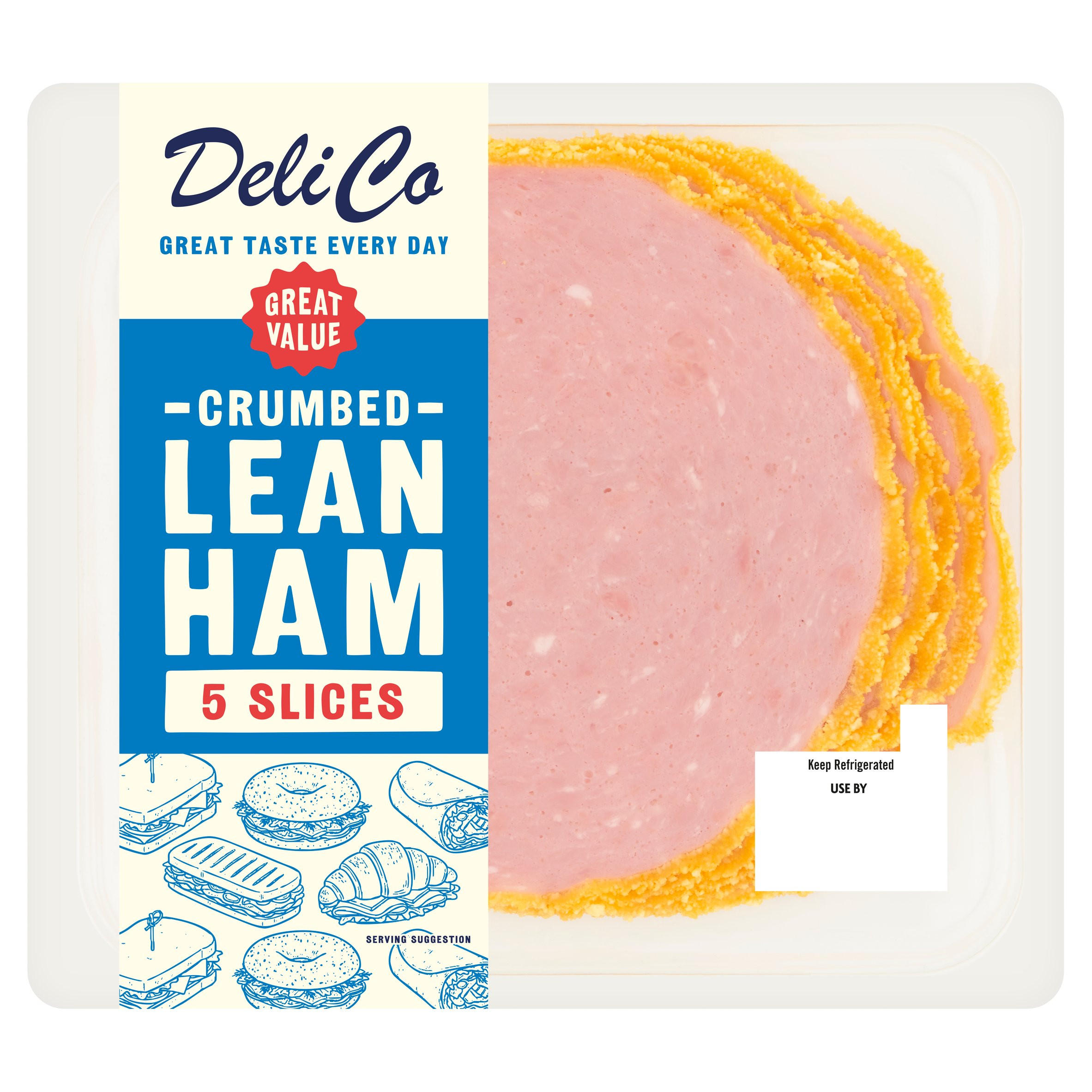 Deli Co 5 Crumbed Lean Ham Slices 90g