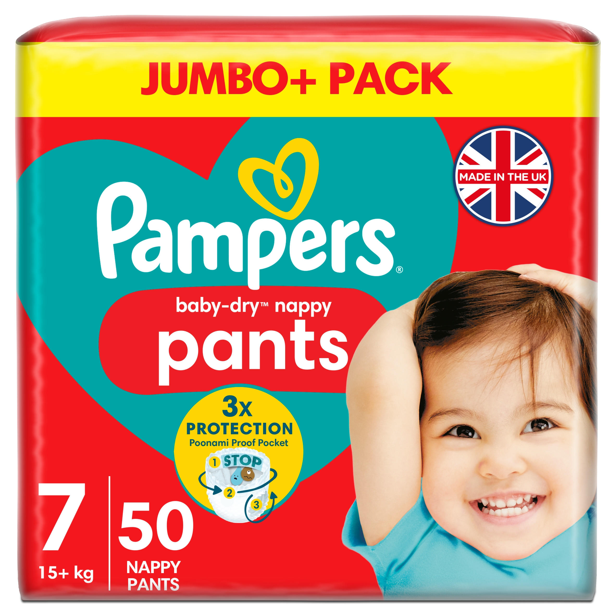 Pampers Baby-Dry Nappy Pants Size 7, 50 Nappies, 15kg+