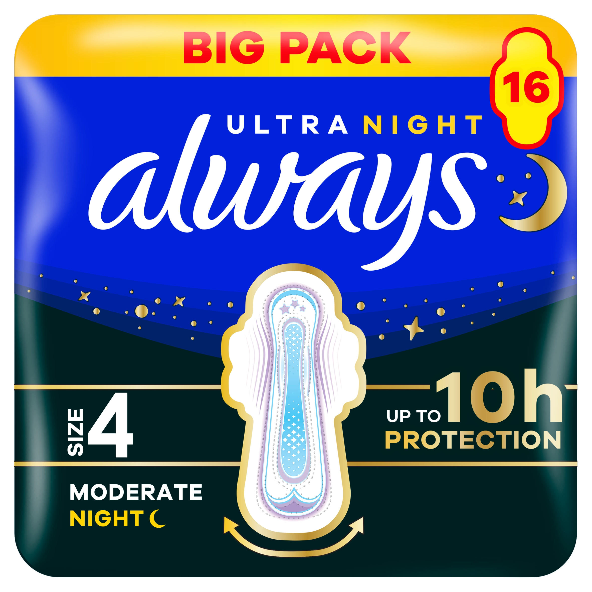 Always Ultra Sanitary Towels Moderate Night (Size 4) Wings 16 Pads