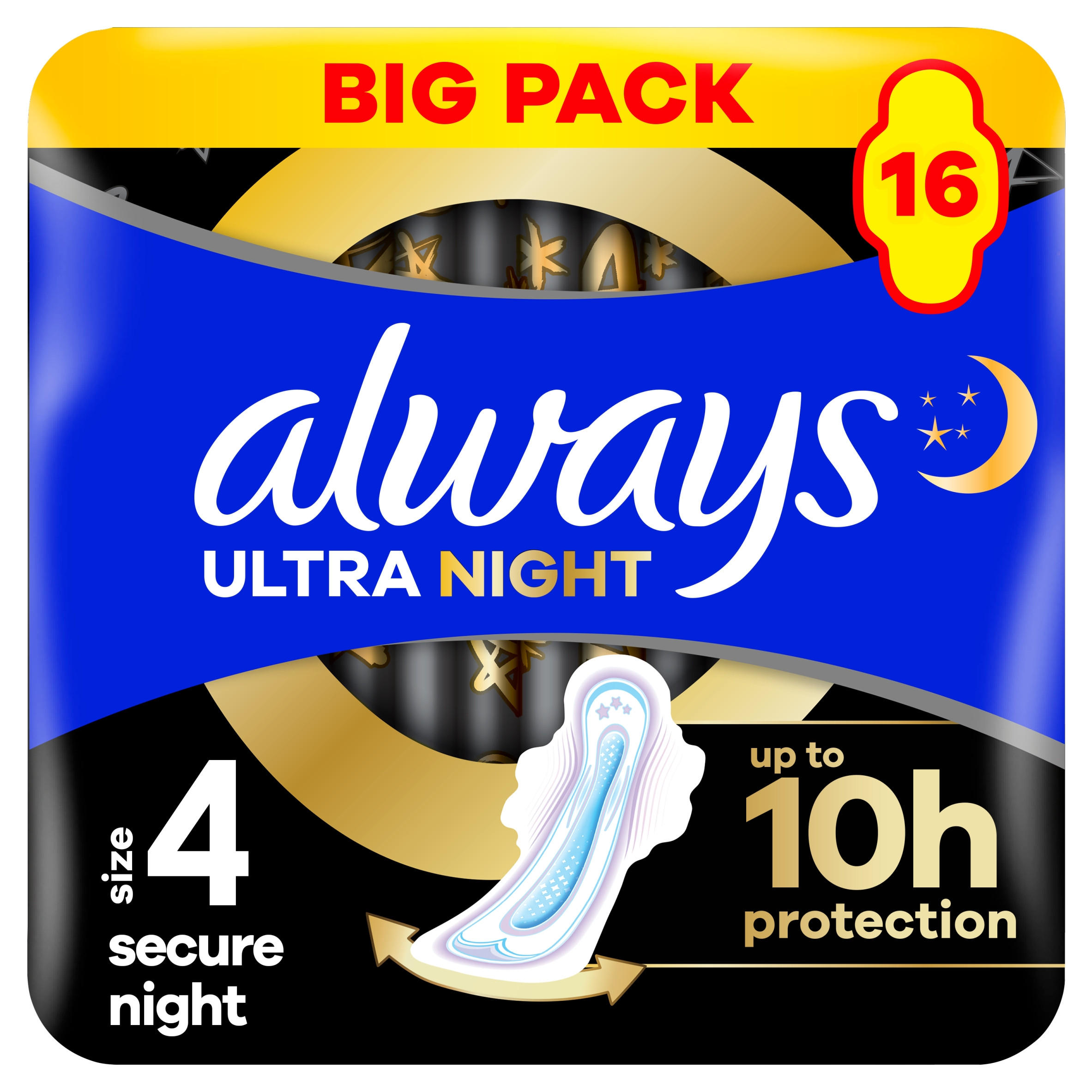 Always Ultra Sanitary Towels Secure Night (Size 4) With Wings 16 Pads