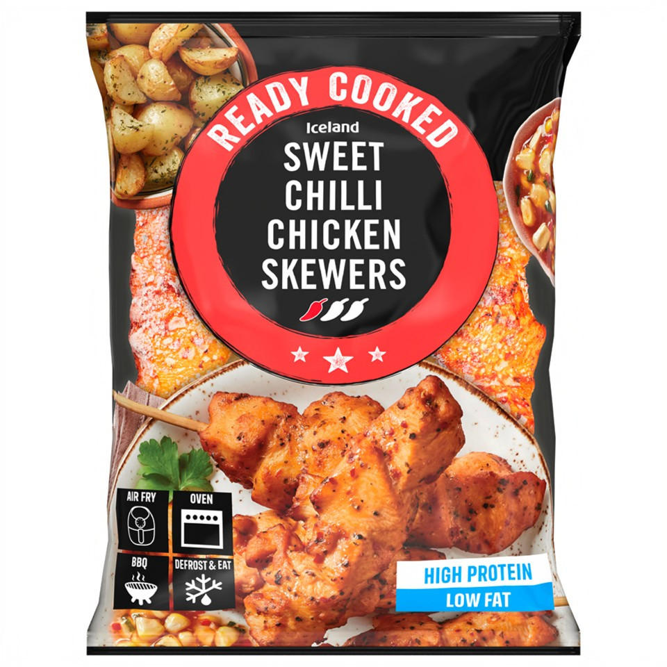Iceland 4pk Ready Cooked Sweet Chilli Chicken Skewers 340g