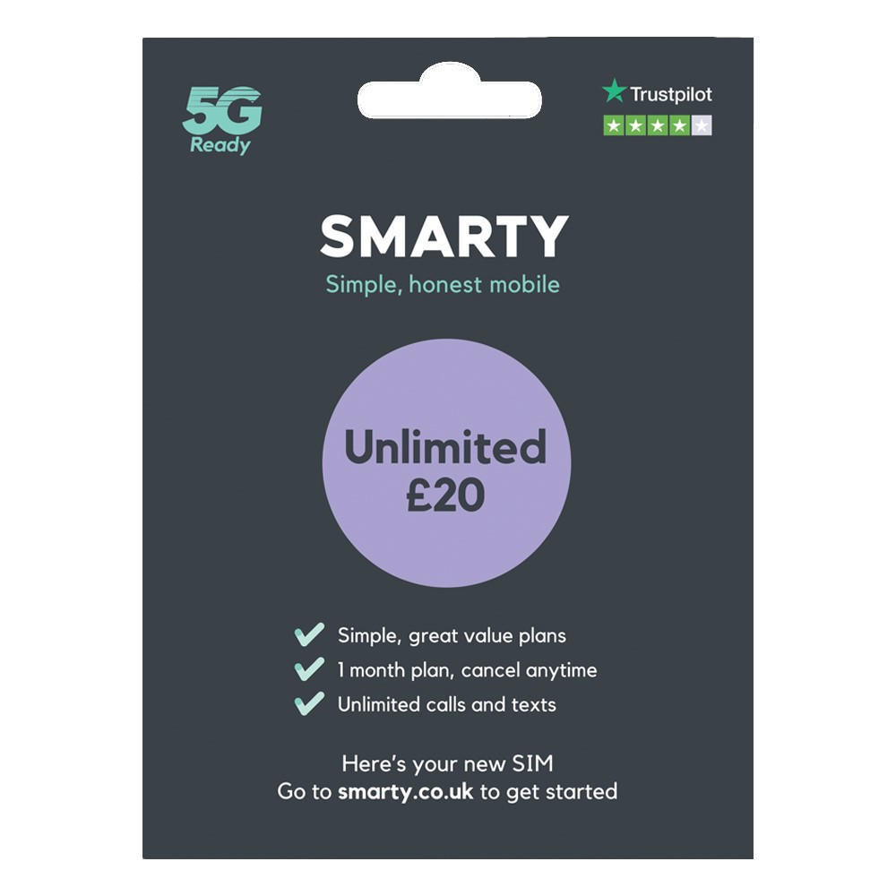 SMARTY Sim Unlimited Data for £20