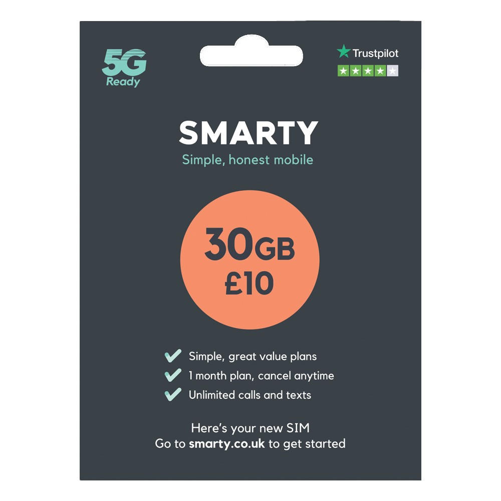 SMARTY Sim 30GB Data for £10