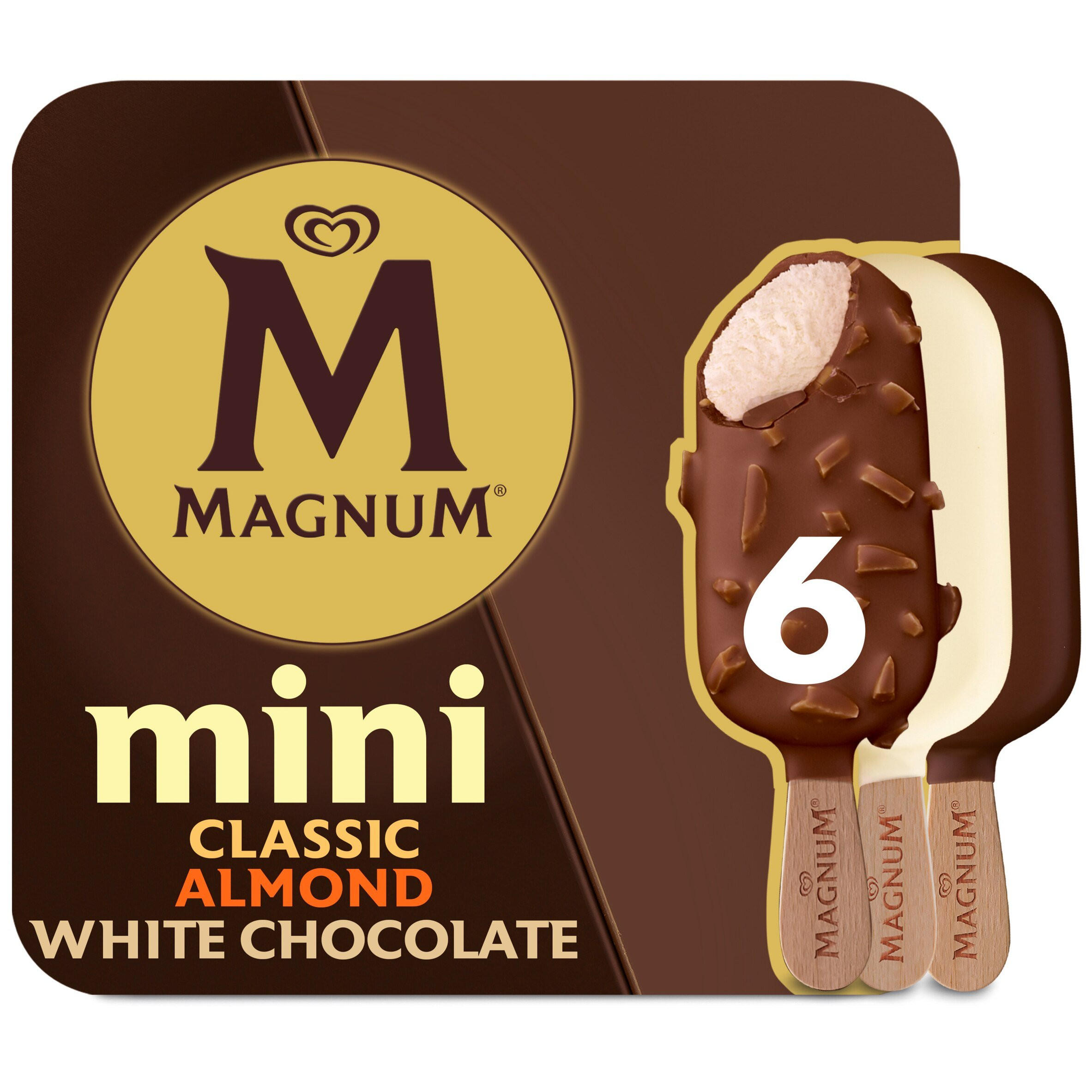 Magnum Mini Ice Cream Sticks Classic, Almond & White Chocolate 6x 55 ml