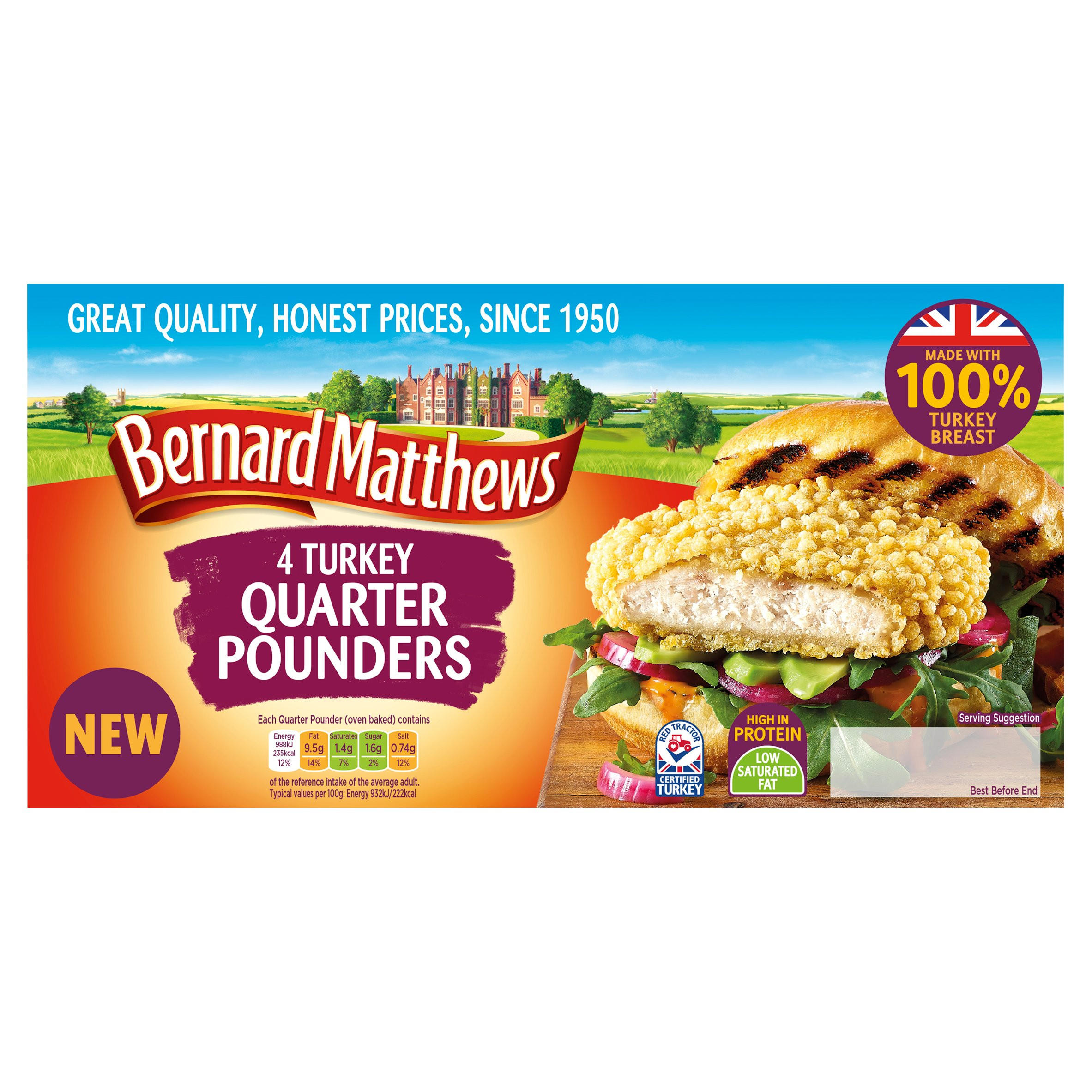 Bernard Matthews 4 Turkey Quarter Pounders 454g