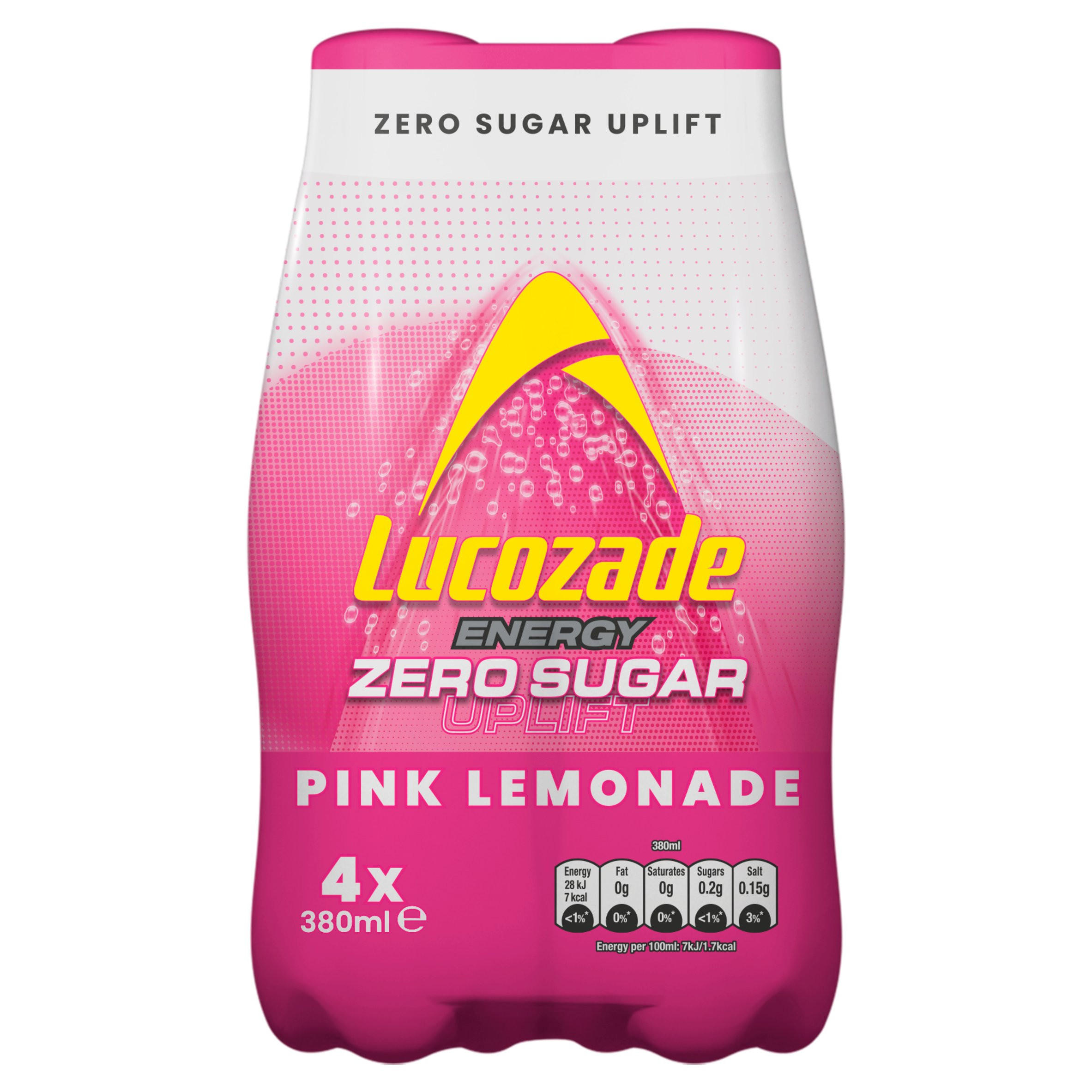 Lucozade Energy Zero Sugar Drink Pink Lemonade 4x380ml