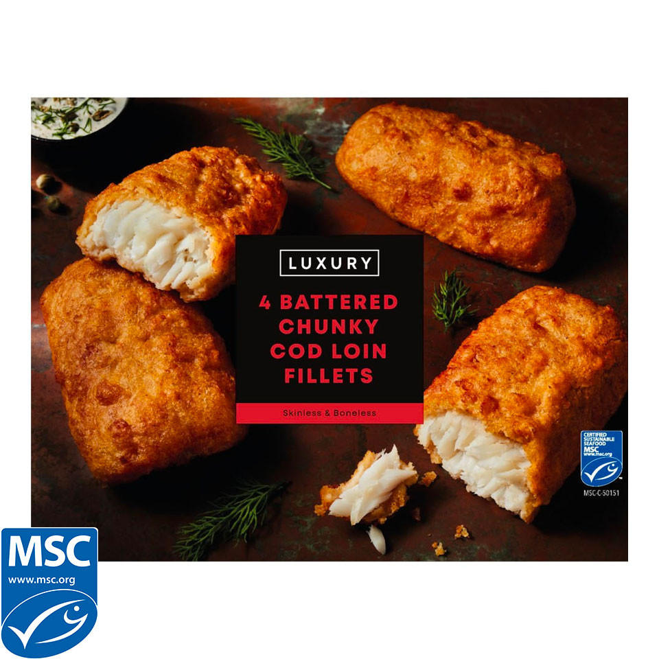 Iceland Luxury 4 Battered Chunky Cod Loin Fillets 500g