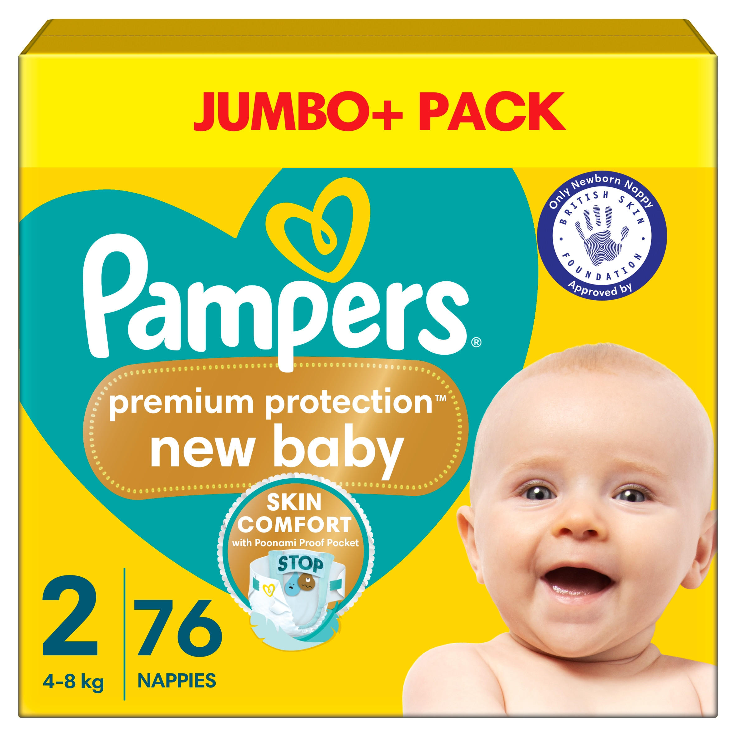 Pampers Premium Protection New Baby Size 2, 76 Nappies, 4kg-8kg