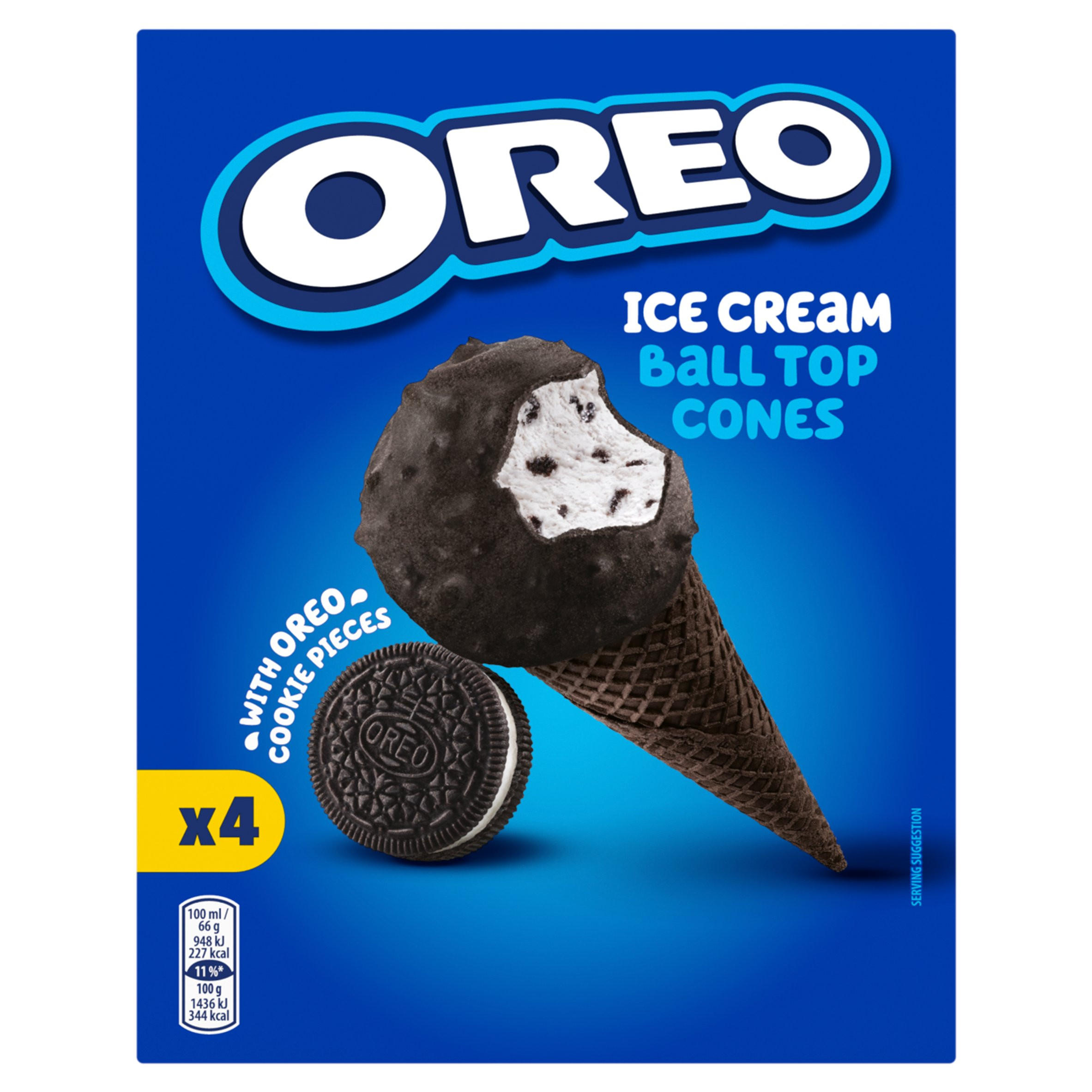 Oreo 4 Ice Cream Ball Top Cones with Oreo Cookie Pieces 400ml