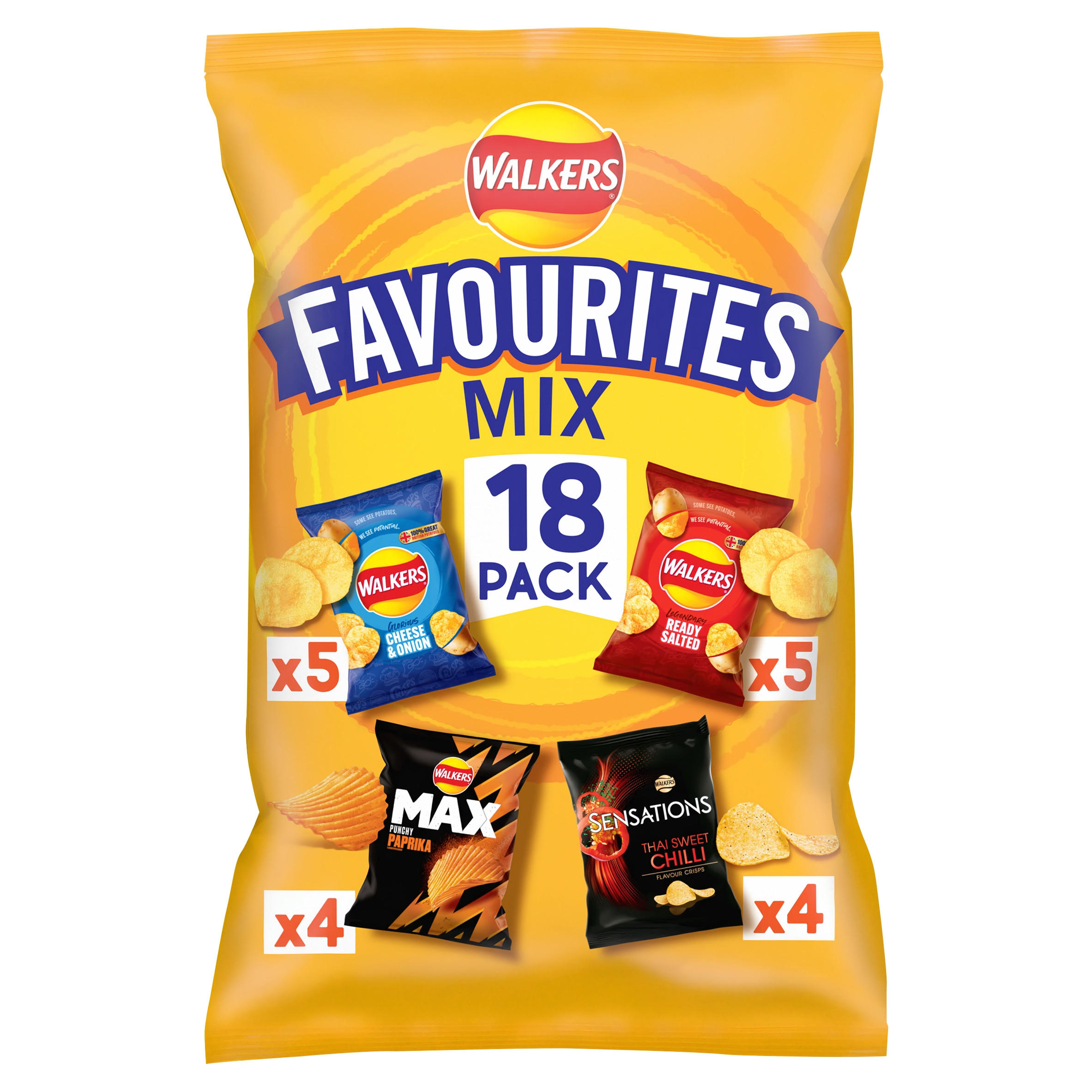 Walkers Favourites Mix Multipack Snacks Crisps 18 Pack