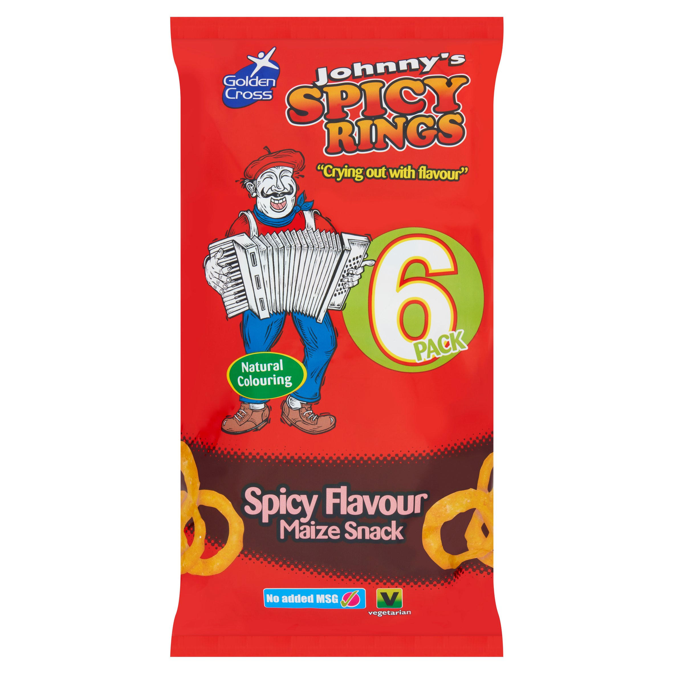 Golden Cross Johnny's Spicy Rings Spicy Flavour Maize Snack 6 x 12g