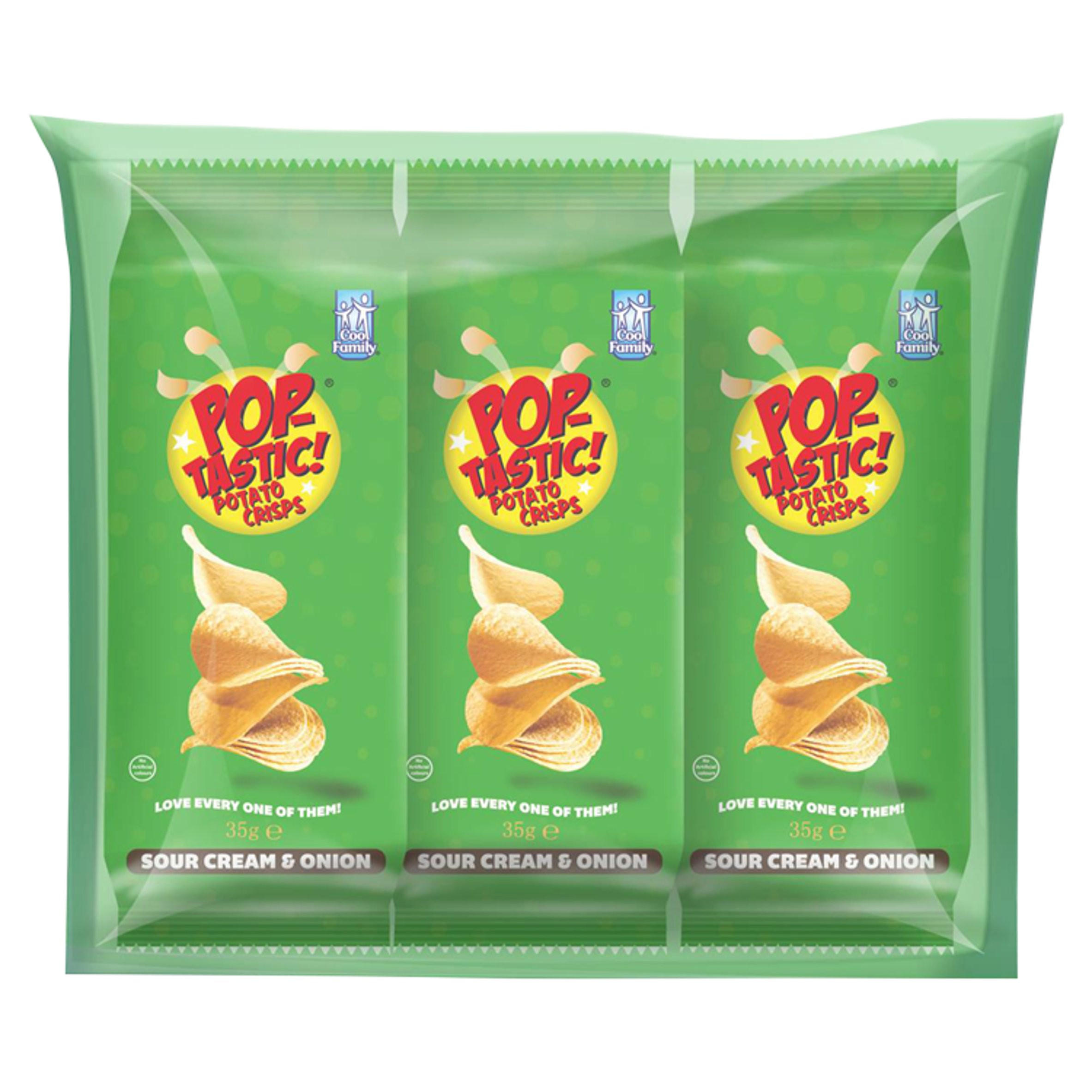 Pop-Tastic! Potato Crisps Sour Cream & Onion 3 x 35g