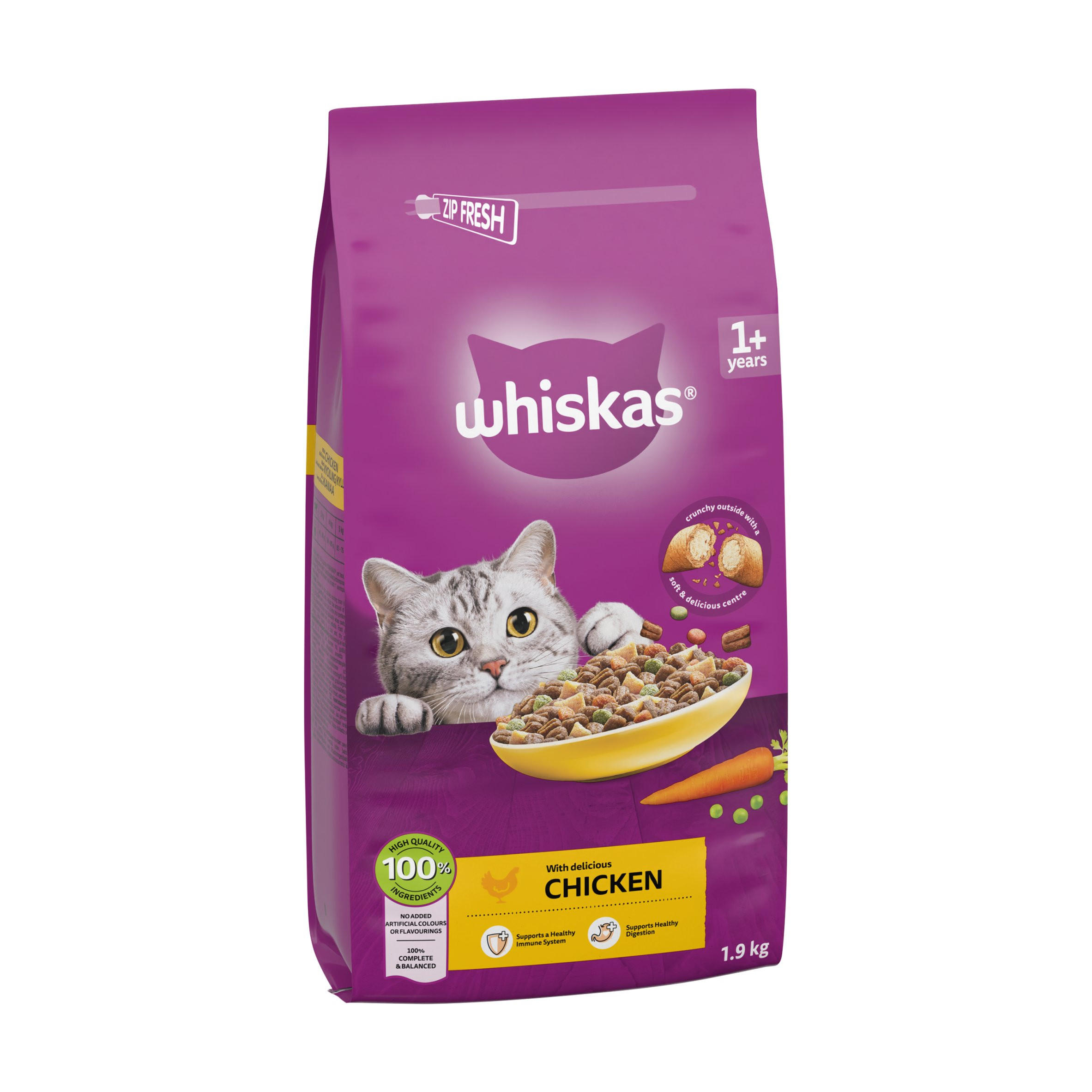 WHISKAS 1+ Dry CHICKEN Cat Food 1.9kg
