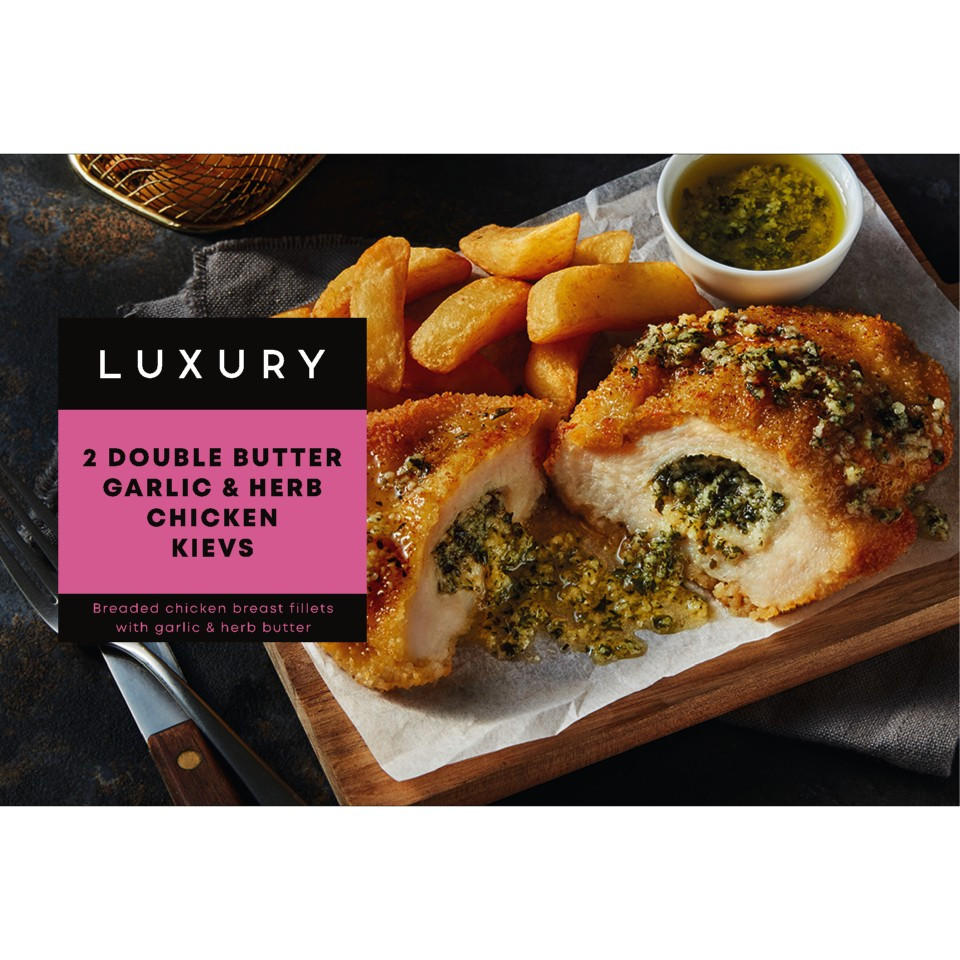 Iceland Luxury 2 Double Butter Garlic & Herb Chicken Kievs 420g