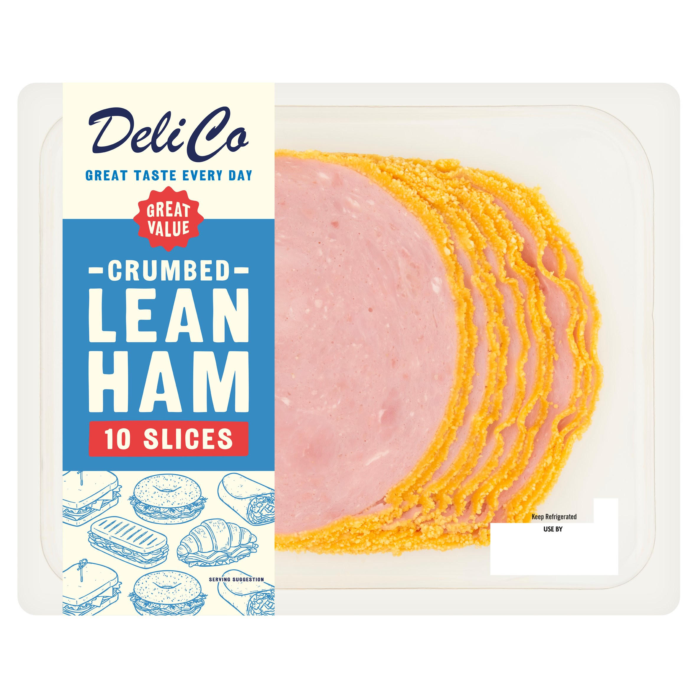 Deli Co 10 Crumbed Lean Ham Slices 200g