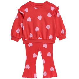 M&S Heart Print Outfit, 6-9 Months, Red Mix