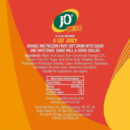 J2O Orange & Passion Fruit 4 Bottles thumbnail 3