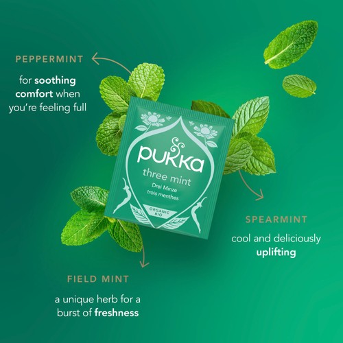 Pukka Three Mint, Organic Herbal Tea with Peppermint, Spearmint, 20 Sachets thumbnail 4