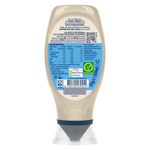 Hellmann's Light Squeezy Mayonnaise 430ml thumbnail 2
