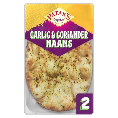 Patak's Authentic & Flame Baked Garlic & Coriander Naan Breads 2 pack