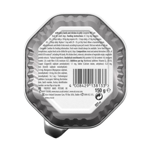 Cesar Classics Terrine Dog Food Tray Lamb & Chicken in Jelly thumbnail 2