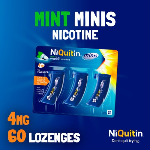 NiQuitin Mini Mint Nicotine Lozenges -4mg, 60 Minis - Stop Smoking Aid thumbnail 4