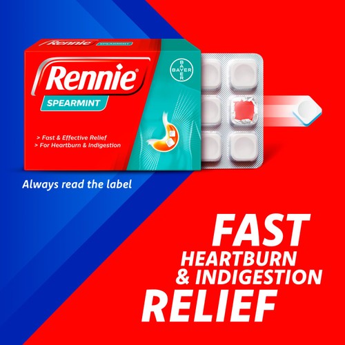 Rennie Spearmint Heartburn & Indigestion Chewable Tablets thumbnail 3
