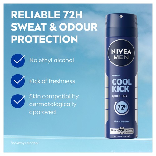 NIVEA MEN Cool Kick 72h Anti-Perspirant Deodorant Spray thumbnail 2