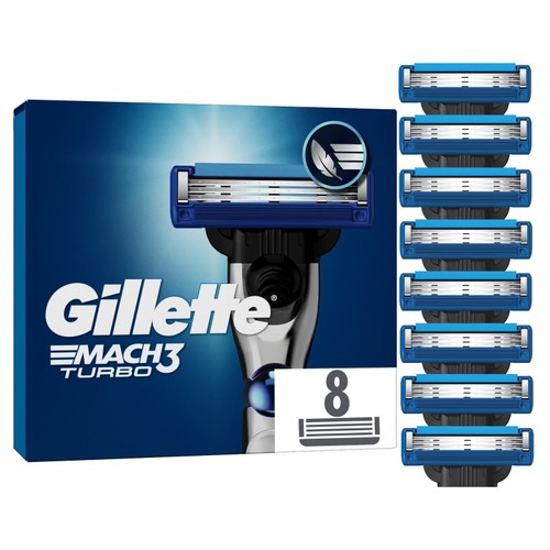 Gillette Mach 3 Turbo Razors For Men 8 Refill Razor Blades