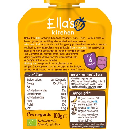 Ella's Kitchen Banana Baby Brekkie Baby Food Breakfast Pouch 6+ Months  thumbnail 2