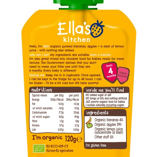 Ella's Kitchen Organic Bananas and Apples Baby Food Pouch 4+ Months thumbnail 2