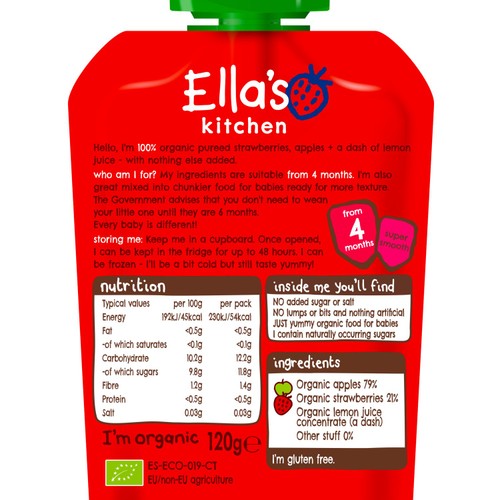 Ella's Kitchen Strawberries and Apples Baby Food Pouch 4+ Months  thumbnail 2