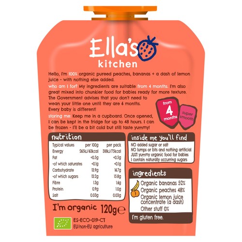 Ella's Kitchen Organic Peaches and Bananas Baby Food Pouch 4+ Months thumbnail 2