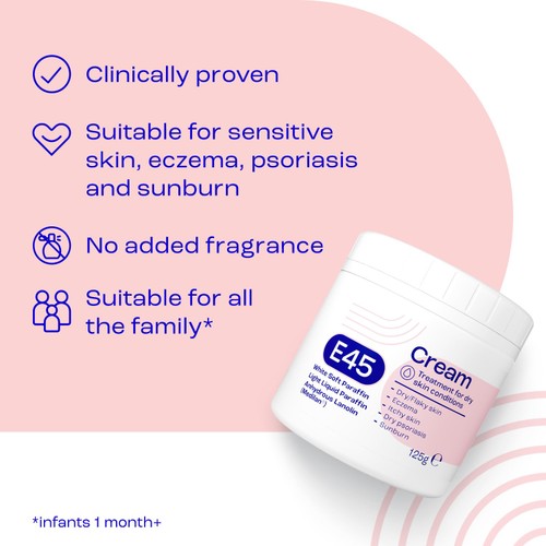E45 Moisturiser Lotion, Body, Face And Hand Lotion For Very Dry Skin 125g thumbnail 2
