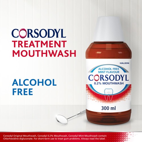 Corsodyl Medicated Antibacterial Mouthwash Mint, Alcohol Free, 300ml thumbnail 3