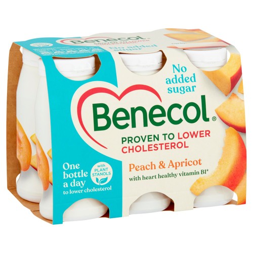 Benecol No Added Sugar Peach & Apricot Yogurt Drink 6 x 67.5g (405g) thumbnail 2