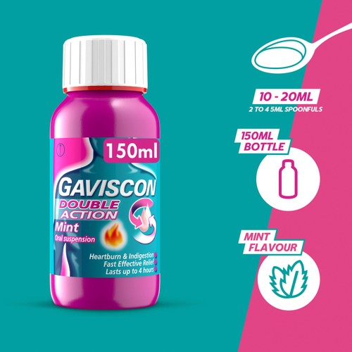 Gaviscon Double Action Heartburn & Indigestion Liquid Mint Flavour thumbnail 2
