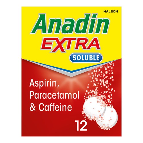 Anadin Extra Soluble Aspirin, Paracetamol, & Caffeine Tablets 12s