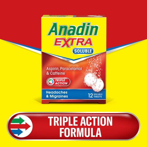 Anadin Extra Soluble Aspirin, Paracetamol, & Caffeine Tablets 12s thumbnail 2