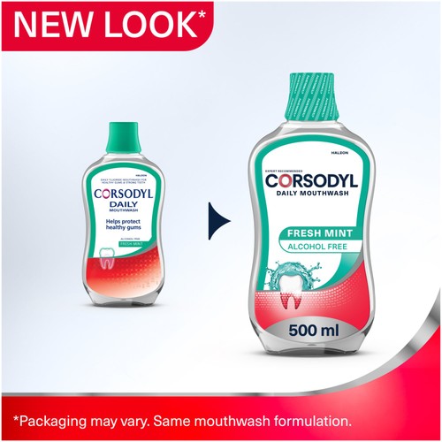Corsodyl Daily Gum Care Mouthwash Alcohol Free Fresh Mint 500ml thumbnail 2