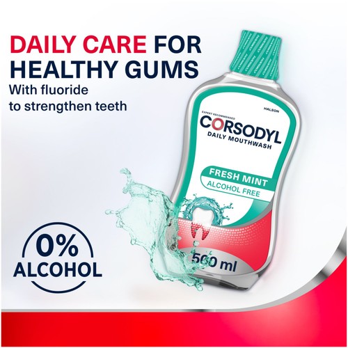 Corsodyl Daily Gum Care Mouthwash Alcohol Free Fresh Mint 500ml thumbnail 3