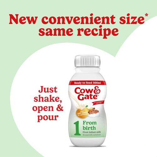 Cow & Gate First Infant Baby Milk Ready to Feed Formula From Birth 1L thumbnail 2