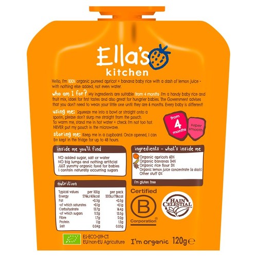 Ella's Kitchen Apricot & Banana Baby Rice Food Pouch 4+ Months  thumbnail 2